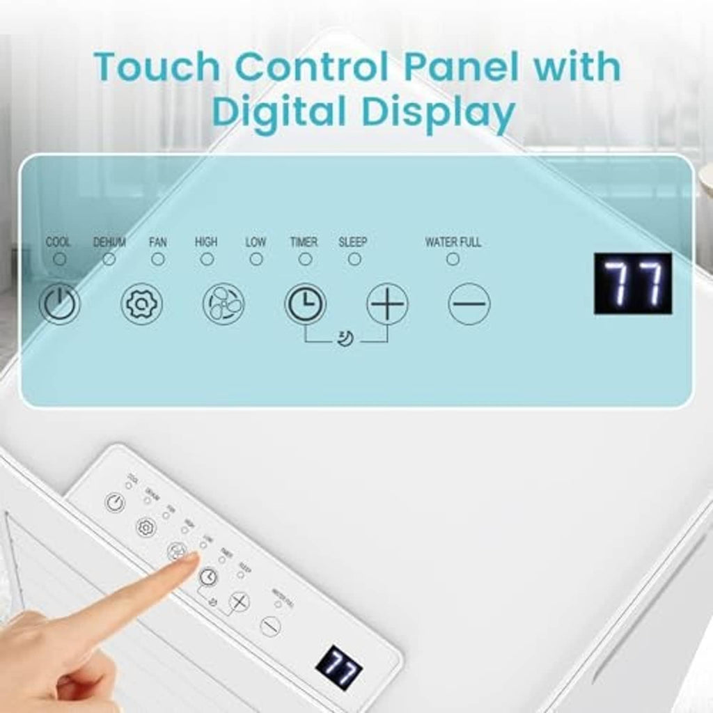 Touch control panel with digital temperature display and illuminated button icons