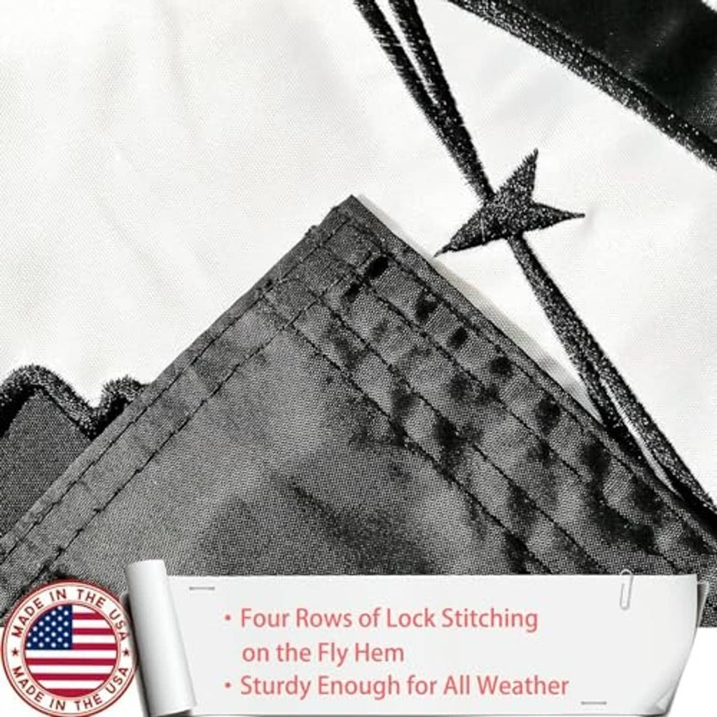 Black nylon flag hem close-up with four rows of lock stitching on the fly edge.