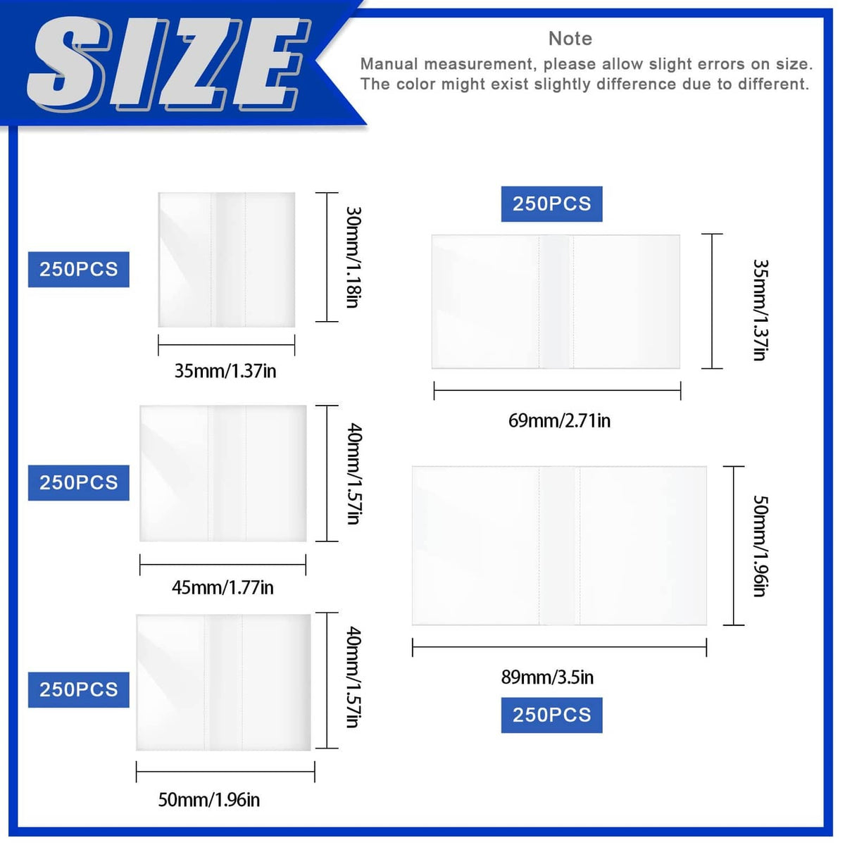 White heat-shrink wrap band pieces shown in multiple sizes