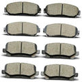 Ceramic brake pads set with gray friction material and black metal backing, front and rear