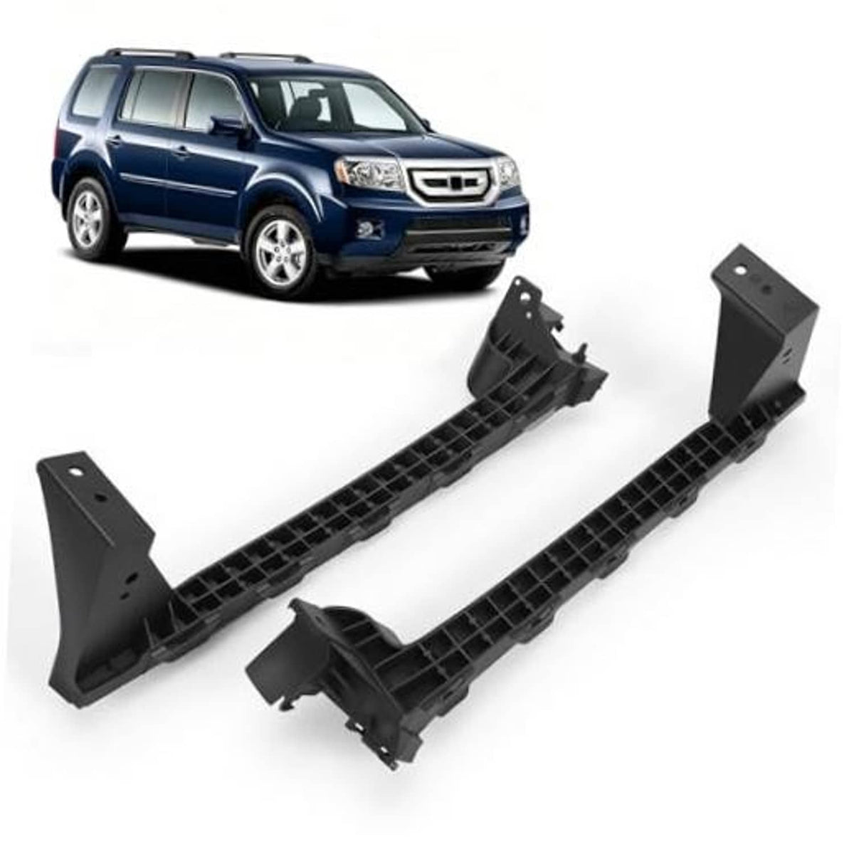 Front bumper headlight under bracket support, black plastic grille-style pair