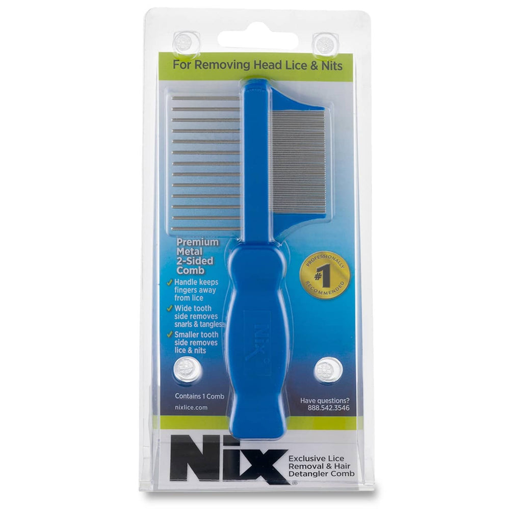 Nix 2-sided lice removal comb with premium metal teeth on blister card