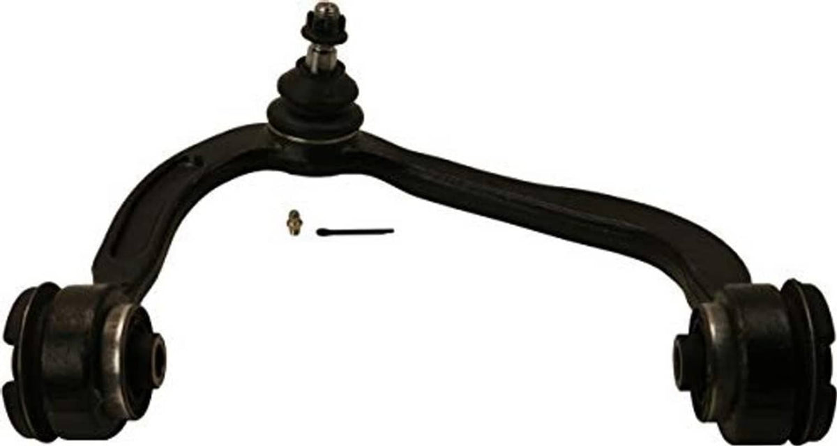 Front suspension control arm and ball joint assembly, black curved arm with end links