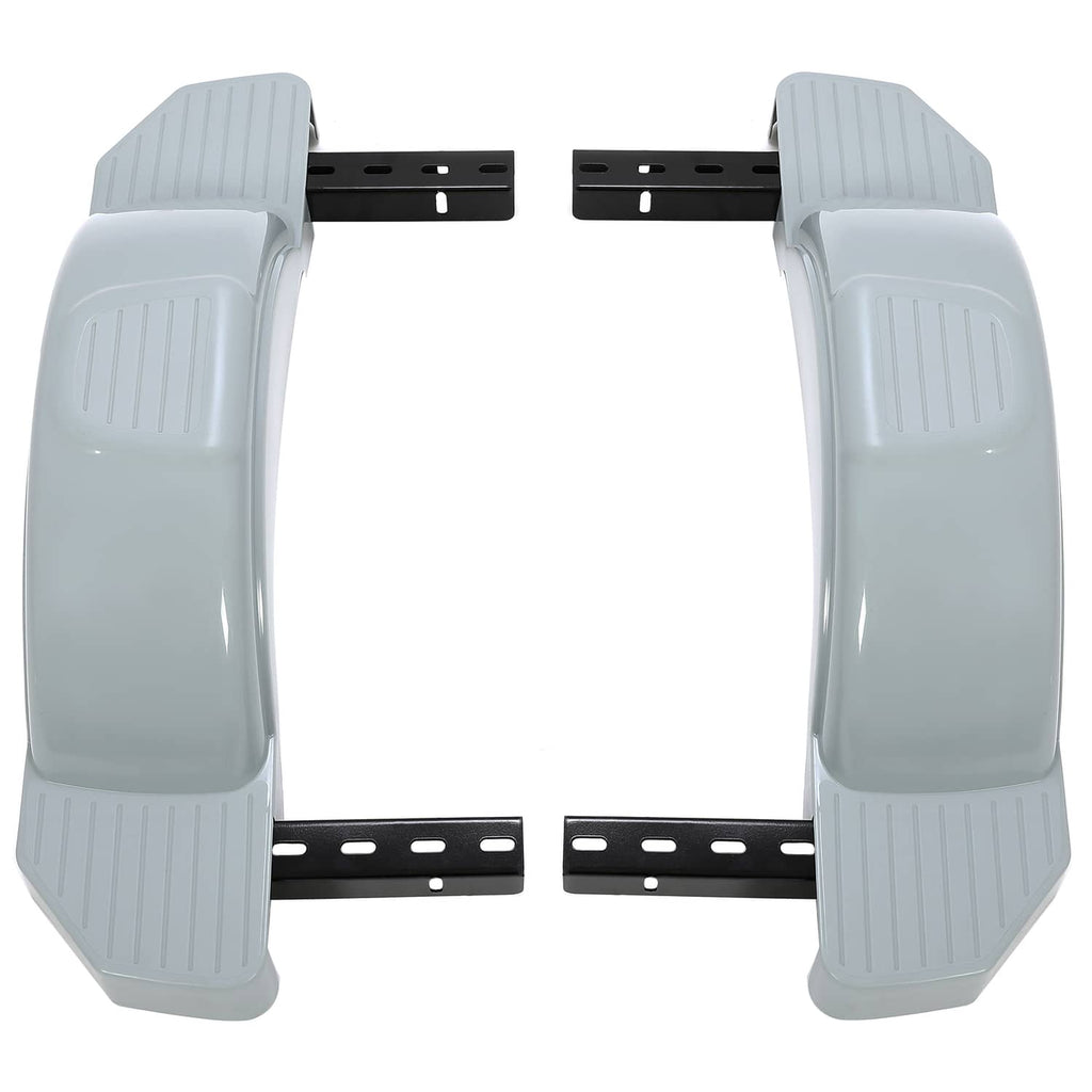 Pair of gray trailer fenders with black mounting brackets for 13-inch wheels