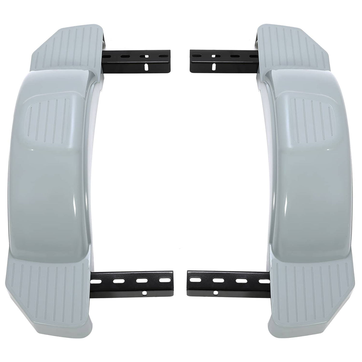 Pair of gray trailer fenders with black mounting brackets for 13-inch wheels