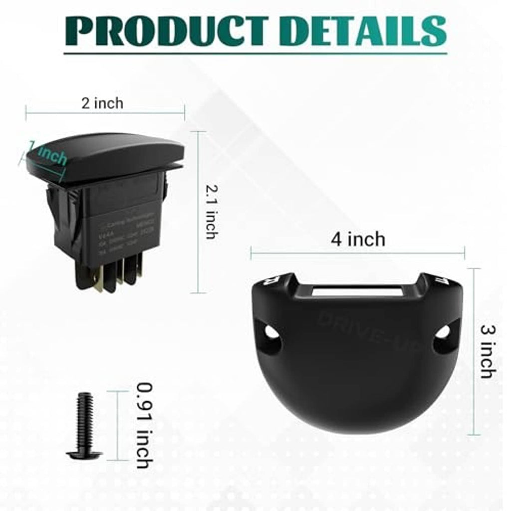 Black golf cart forward/reverse rocker switch with housing shape and mounting dimensions