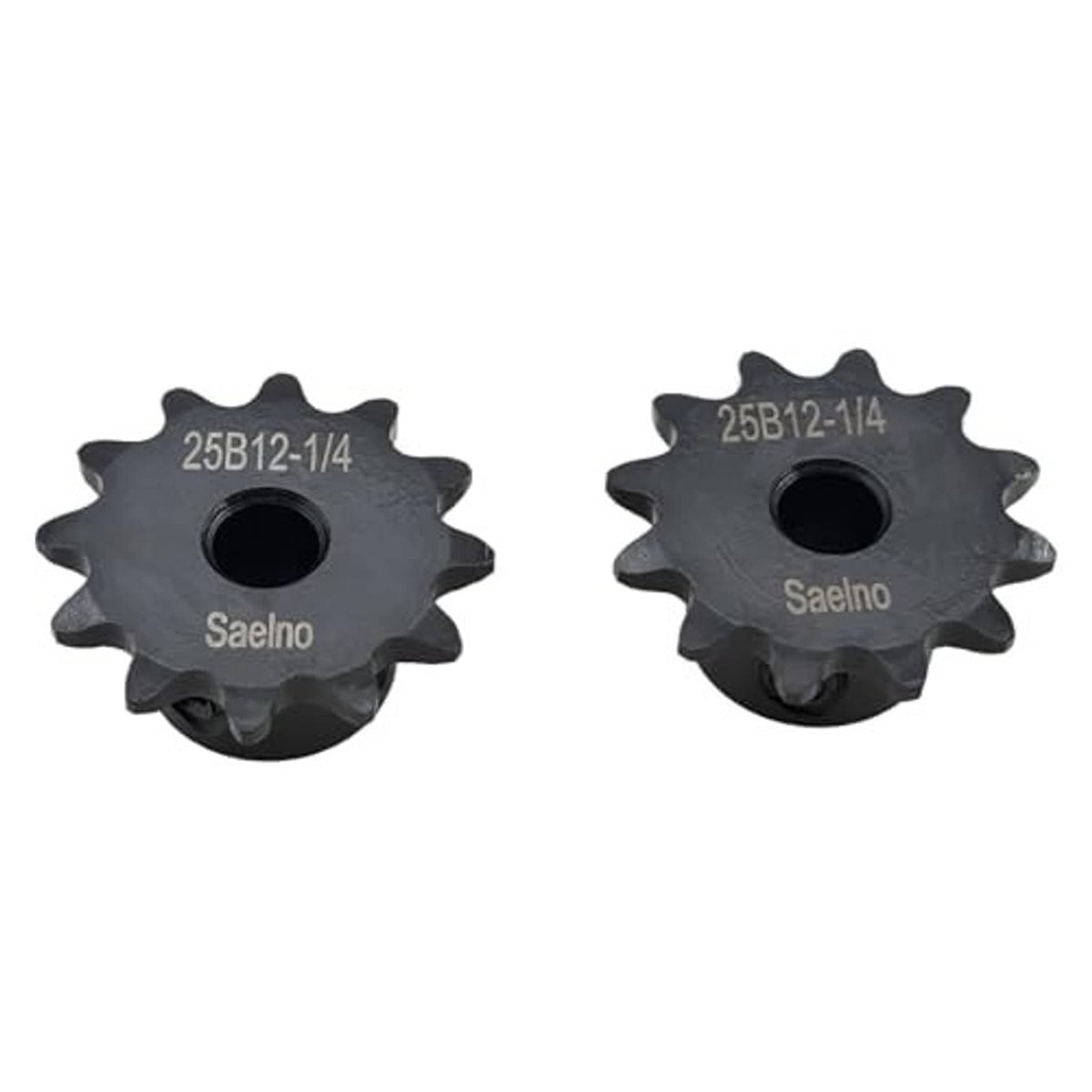 Steel roller chain sprockets, marked faces, circular bore and gear teeth, 2-pack