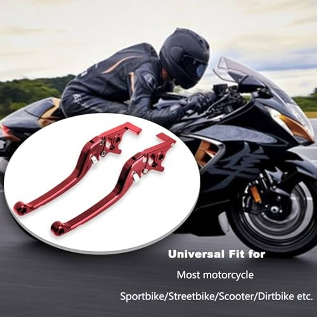 Red CNC adjustable motorcycle brake lever handles, universal fit pair shown