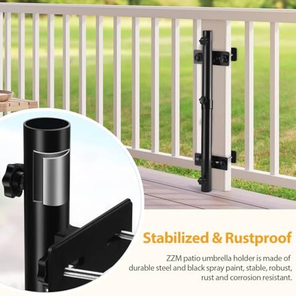 Black umbrella holder with circular post sleeve and tightening clamp bracket
