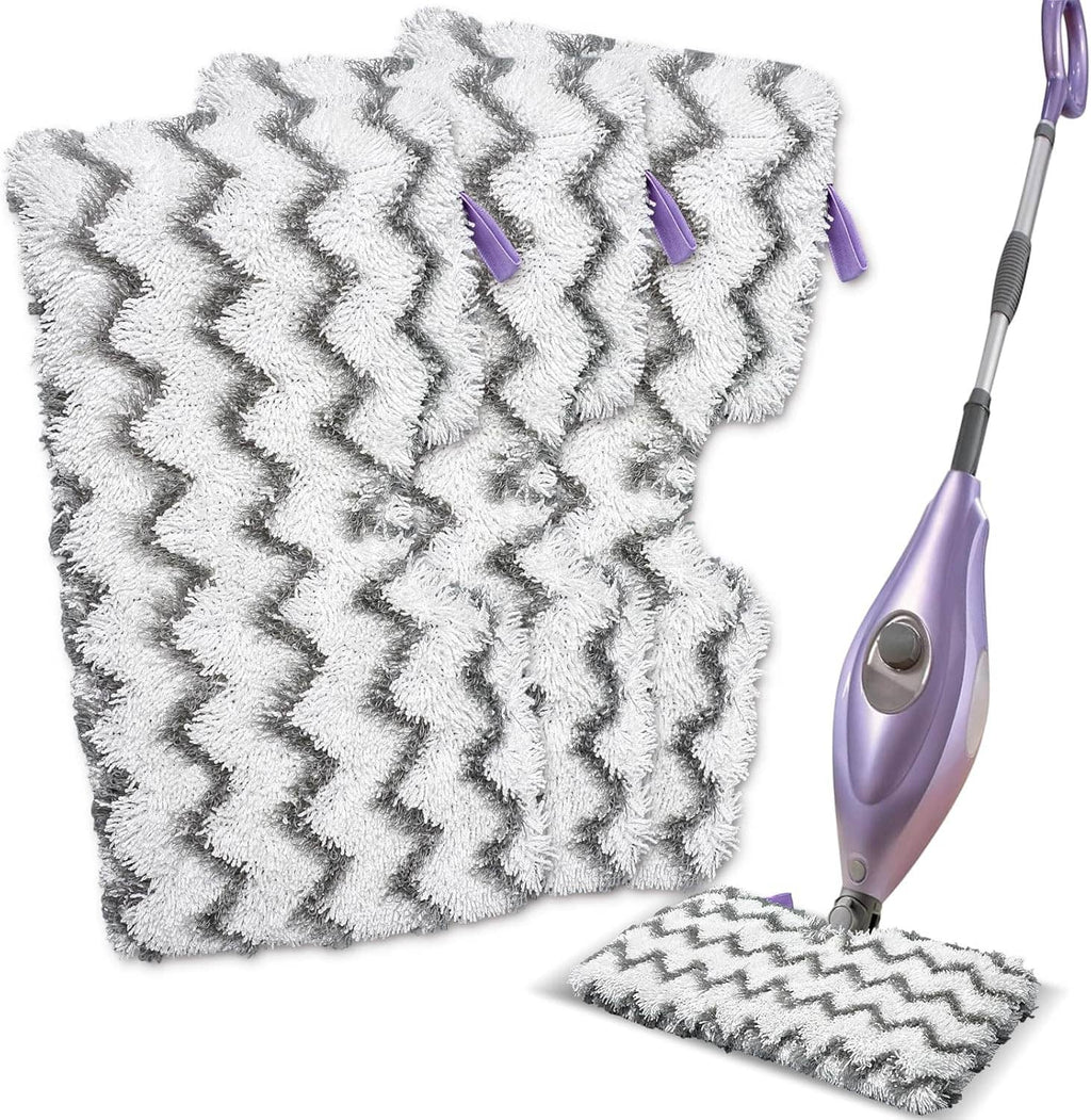 Microfiber steam mop replacement pad set with zigzag pile and purple fastening tabs