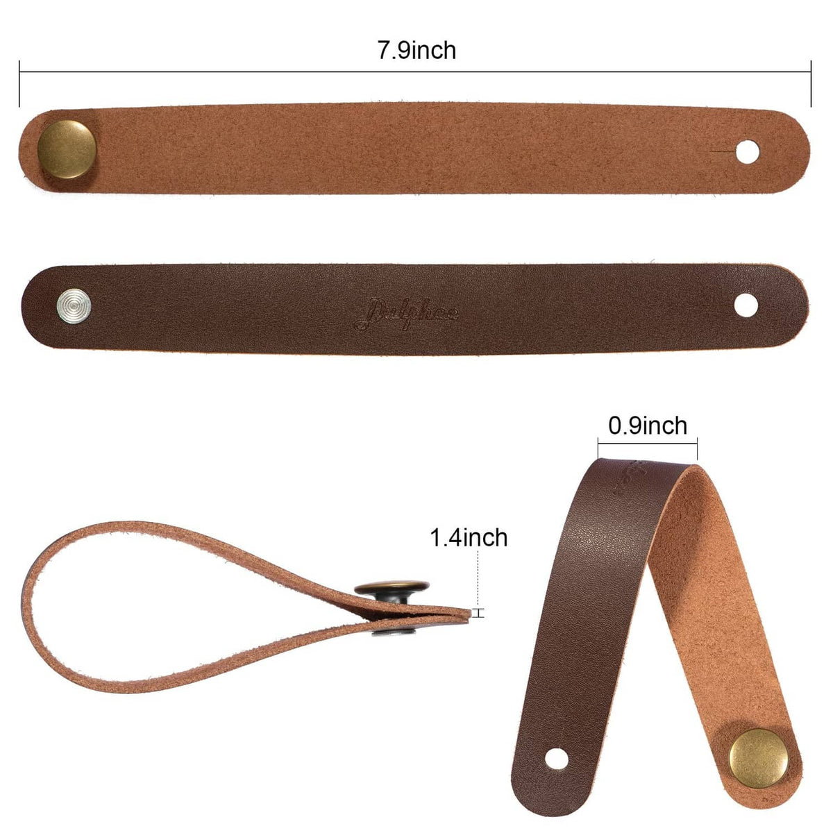 Leather guitar headstock strap tie adapter, about 7.9 in long, with brass button