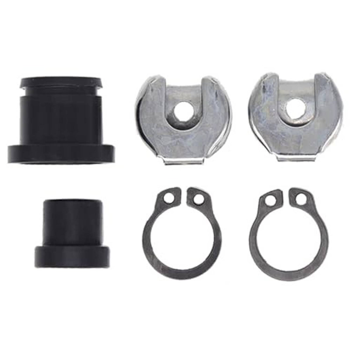 Shift cable bushing repair kit set with black sleeves, U-clips, and circlip rings