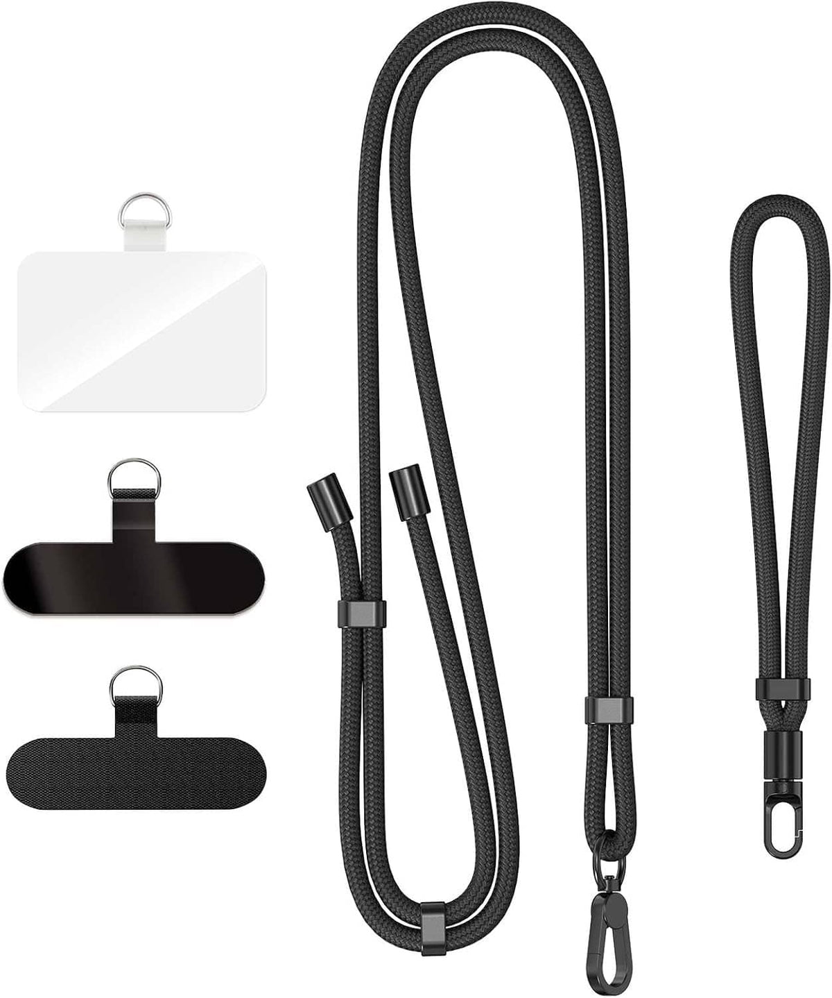 Black braided lanyard strap with slider adjuster and metal hook end