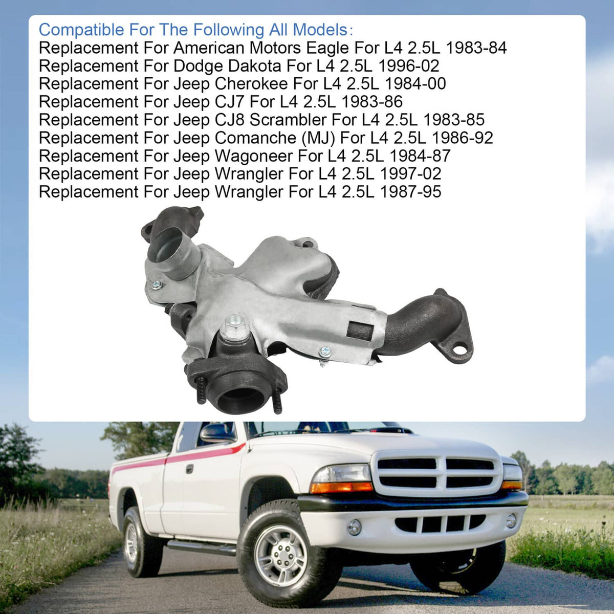 Cast iron exhaust manifold assembly with gasket kit, shown with multiple ports and bolts