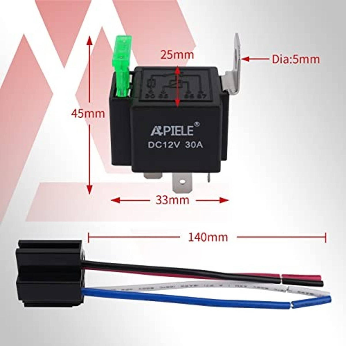 Fused DC SPST relay with green blade fuse, compact black case and mounting tab