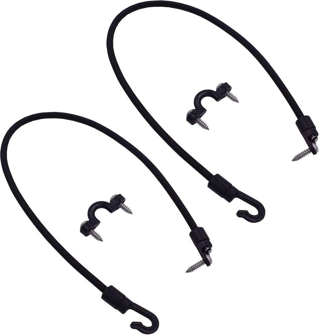 Two black rod strap holders with screws and eyelet caps