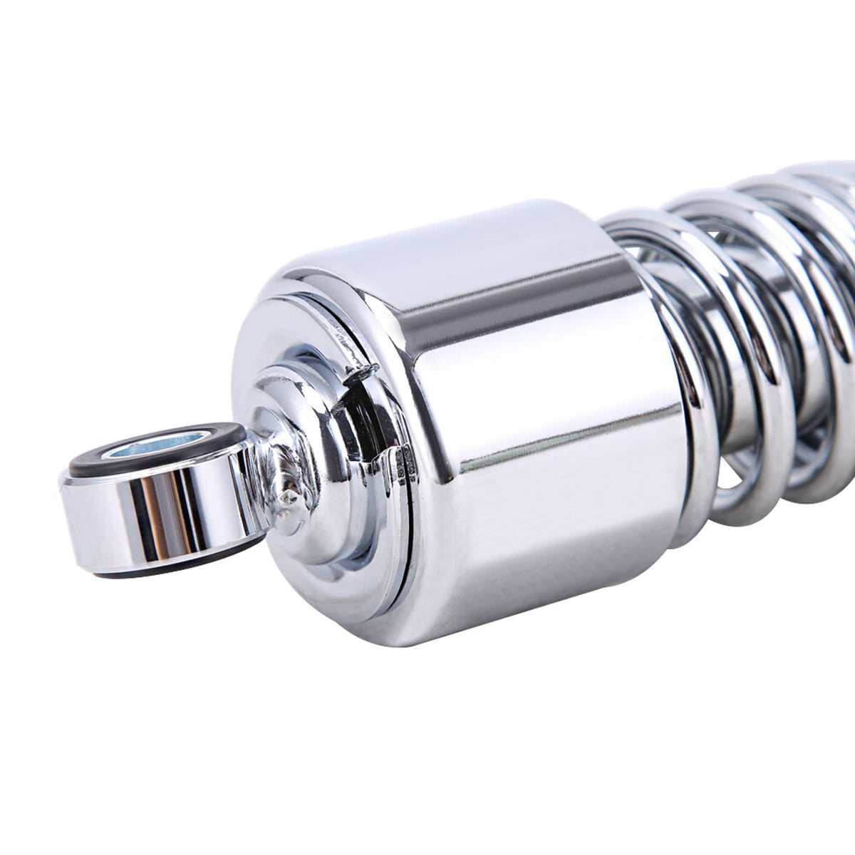Chrome shock absorber housing with coil spring and top eyelet mount