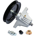 Spindle assembly with black belt pulley, silver housing, and mounting hardware