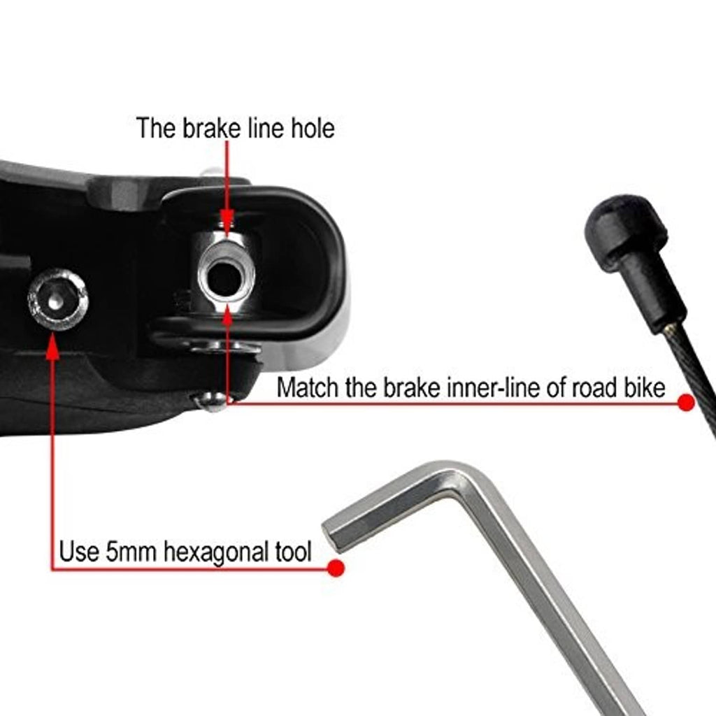 Brake lever end with inner line opening; includes 5mm hex tool for mounting