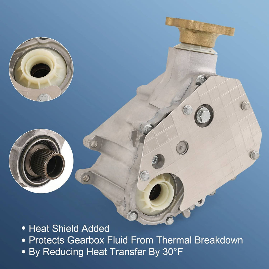 Transfer case PTO unit with output and inlet ports, side view