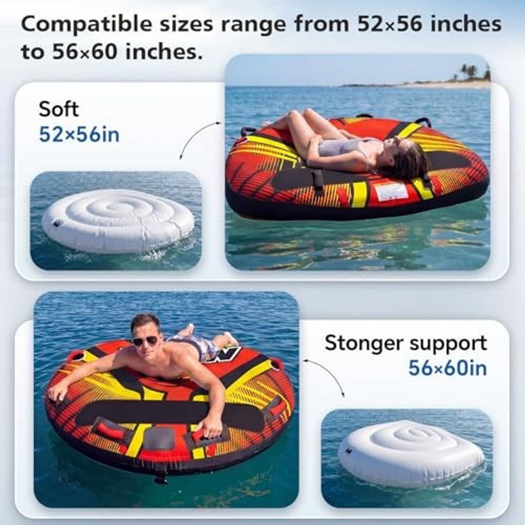 White inner bladder with circular coil pattern for towable 1–2 rider tubes