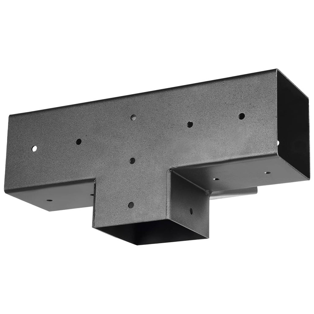 Metal slanted pergola post bracket with wide flange and predrilled mounting holes, black