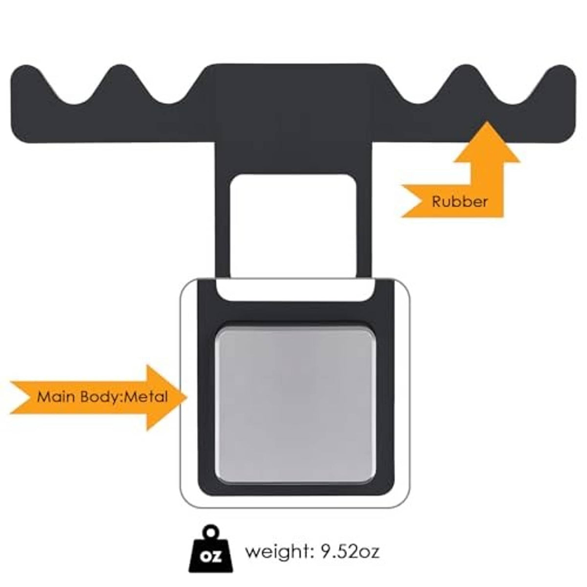 Black metal pool stick holder with square opening and rubber grip pads