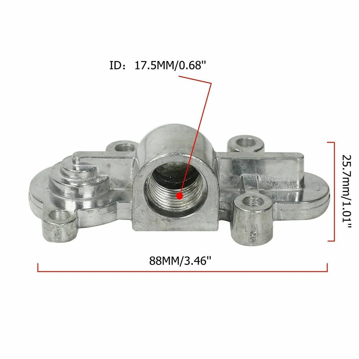 Fuel pressure regulator dimensions view, showing threaded inlet and mounting holes