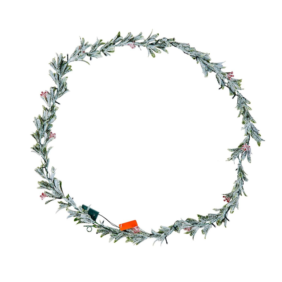 9 ft Christmas garland of realistic vine leaves with red berries and light string