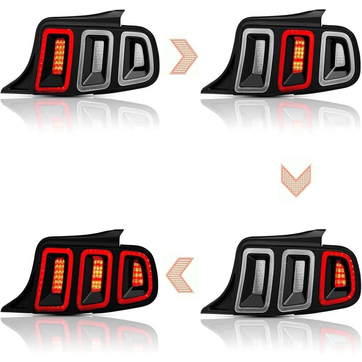 Black LED tail light pair comparison with red LED outline and center sections