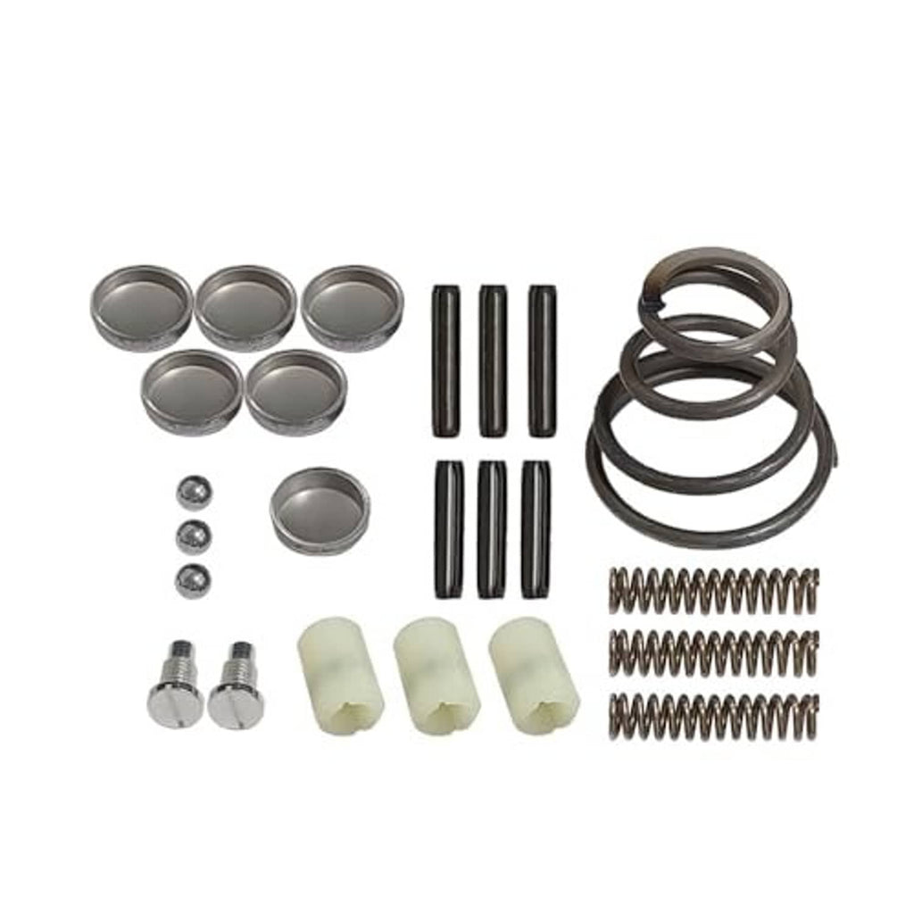 Transmission shifter rebuild set components: metal caps, steel pins, springs, bushings