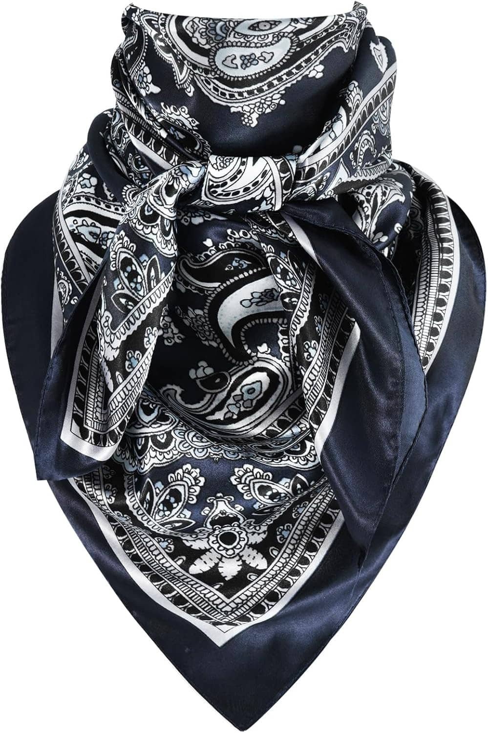 Navy and white paisley neckerchief wild rag scarf with layered folds and knot