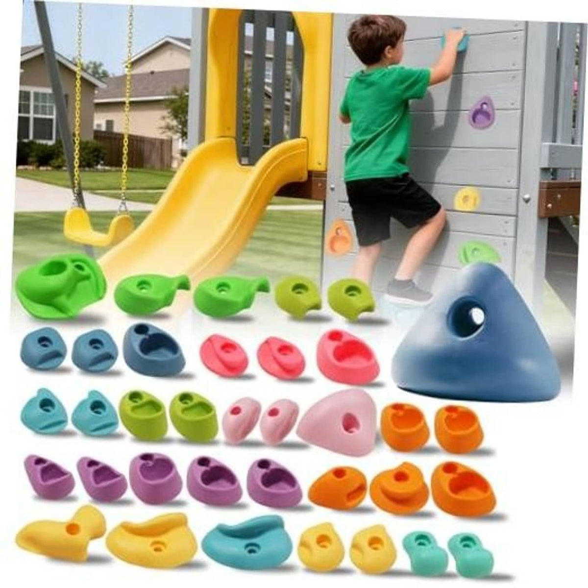 Kids rock climbing wall grip set of 36 plastic holds in assorted colors