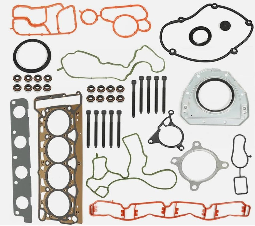 Engine cylinder head gasket kit with seals and bolts, assorted components