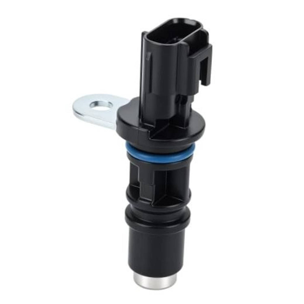 Black camshaft position sensor with blue O-ring and metal mounting plate
