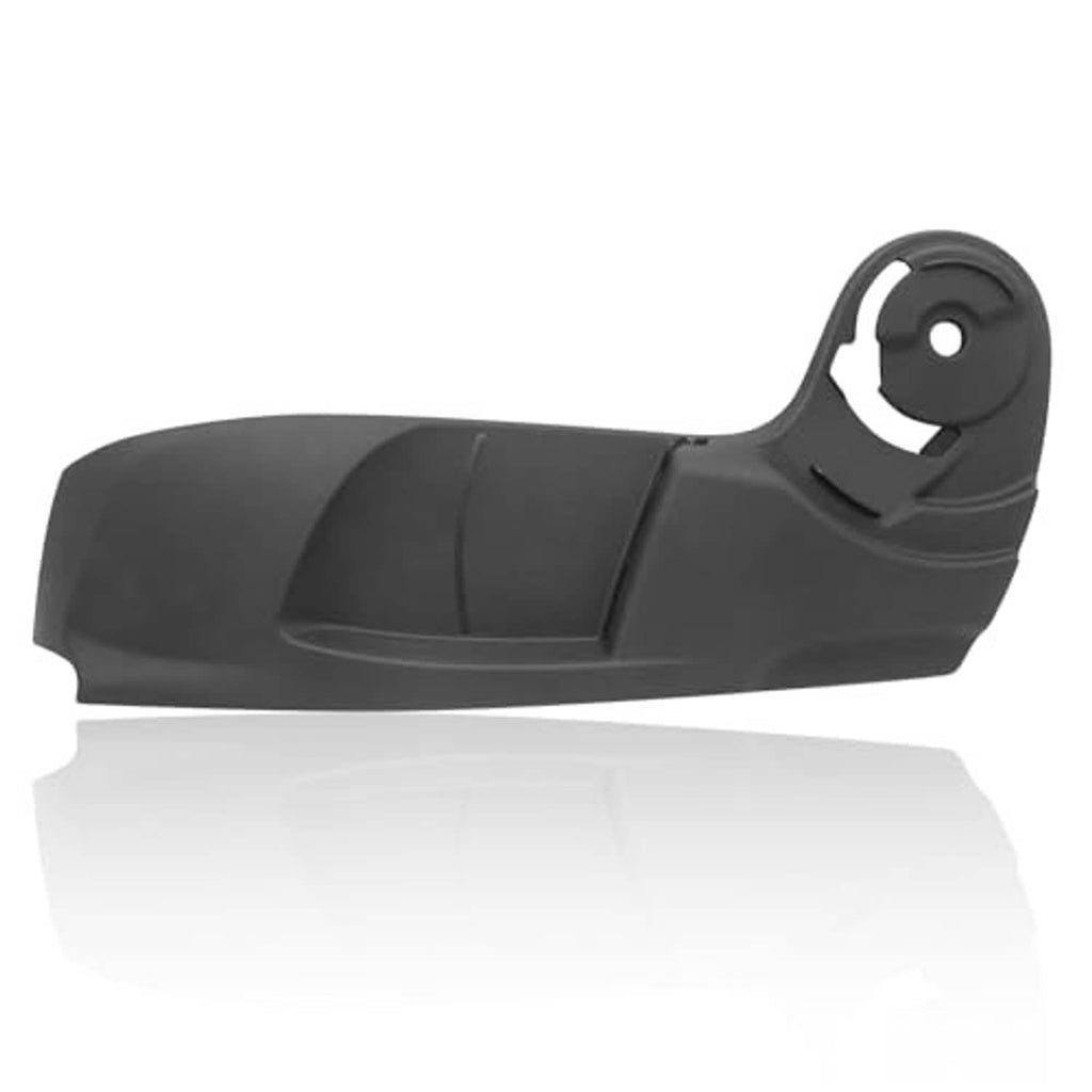 Front driver-side seat shield outer cover, dark gray with curved edge and mounting hole.