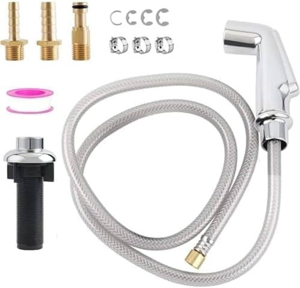 Chrome kitchen sink side sprayer replacement with braided hose and quick adapter set