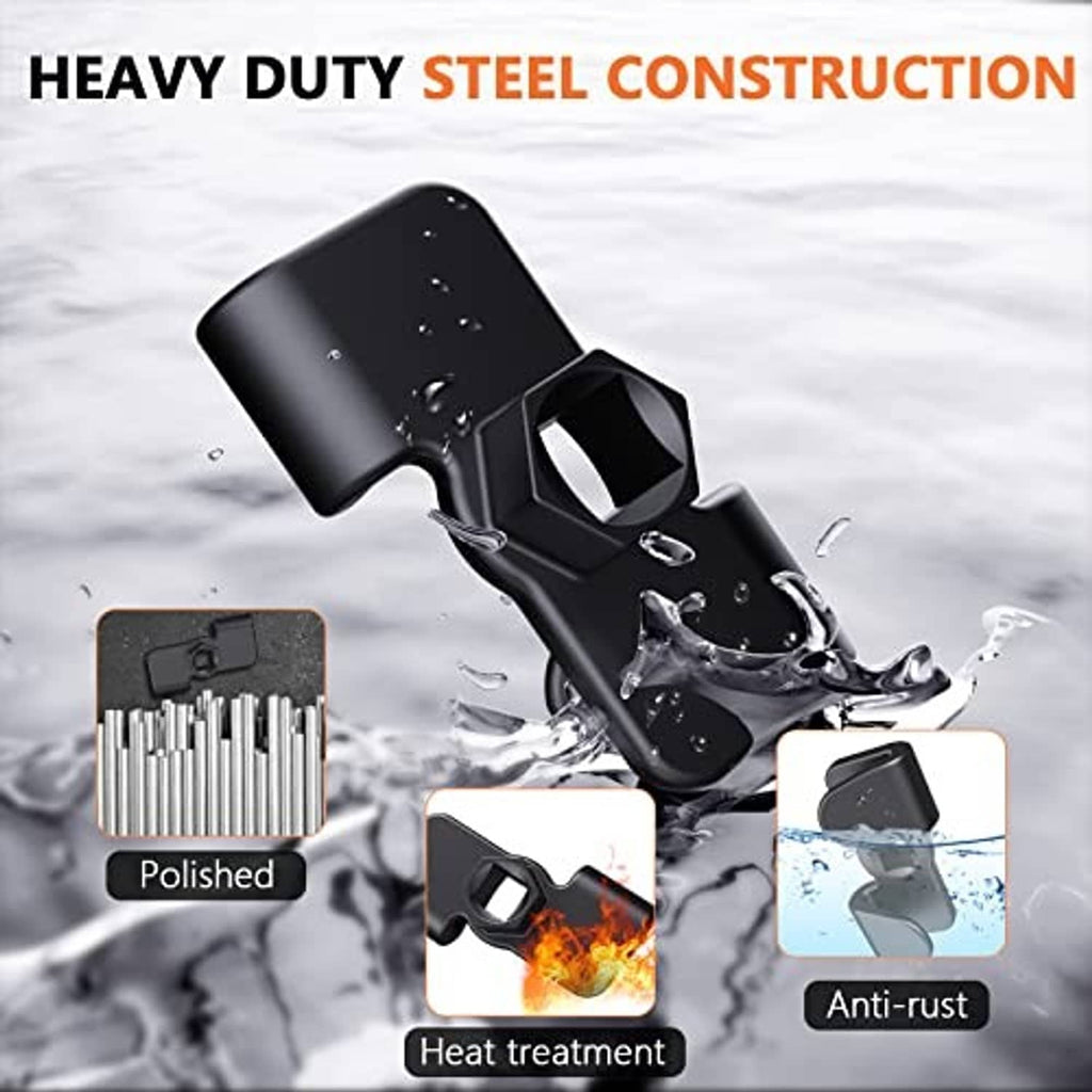 Black heavy-duty wrench extender head with metal drive socket