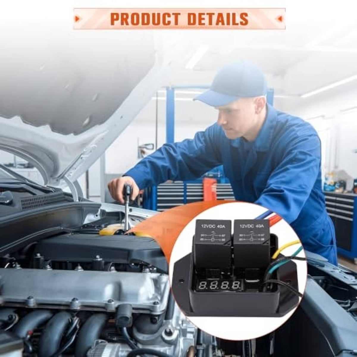 Digital radiator fan controller kit installed near engine compartment with relay module and display