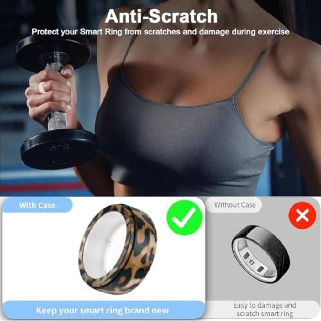Cow print anti-scratch smart ring cover, shown with white inner surface.