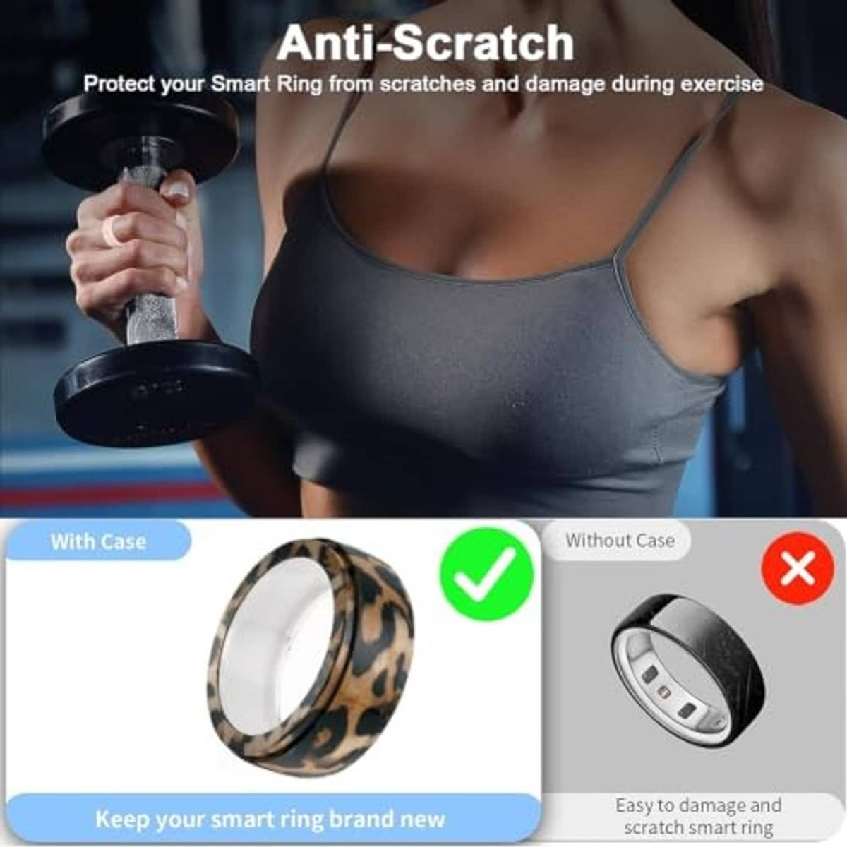 Cow print anti-scratch smart ring cover, shown with white inner surface.