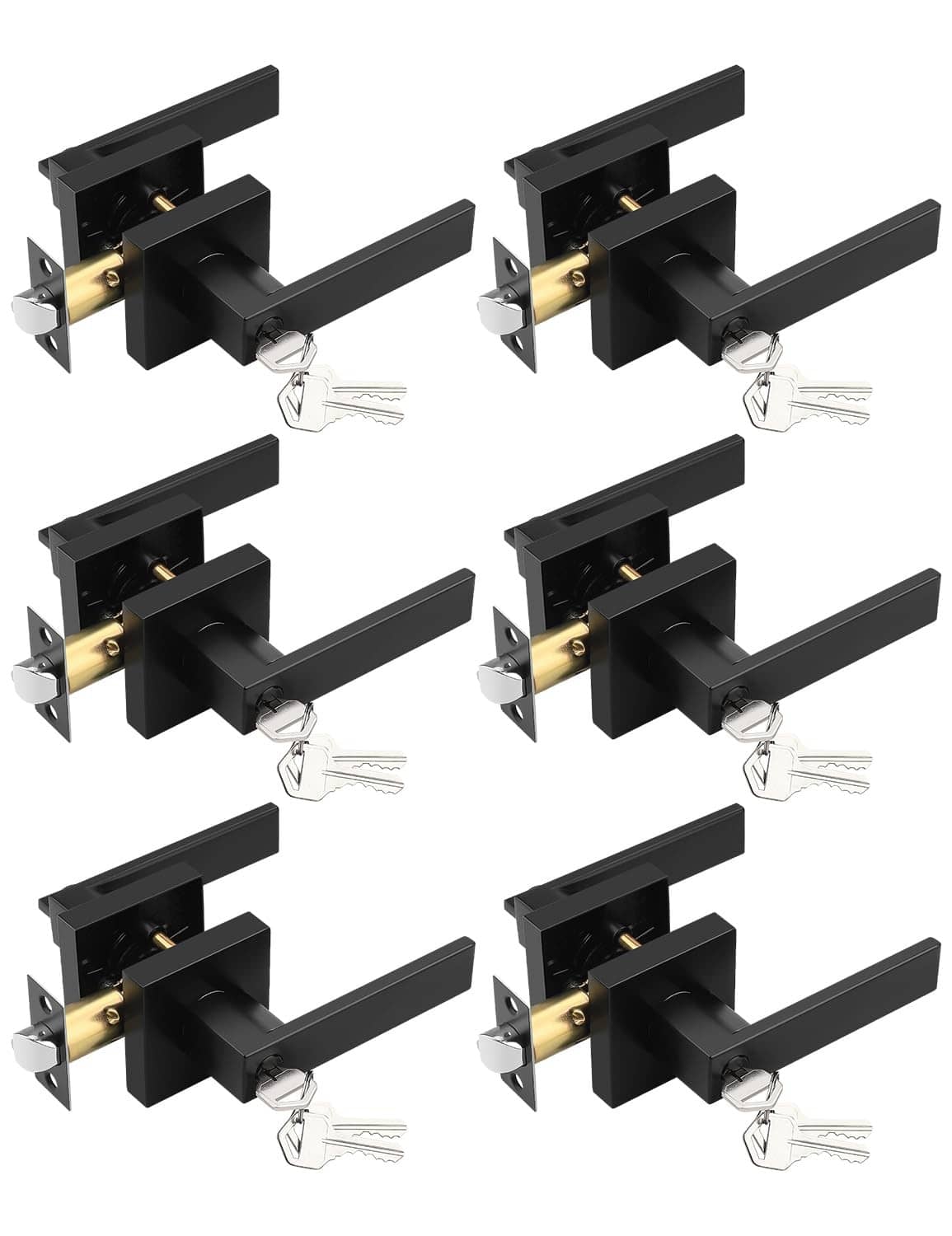 Black keyed-alike entry door lever set, multiple lever handles with keys included