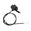 Black thumb throttle lever with attached brake cable and wire ends