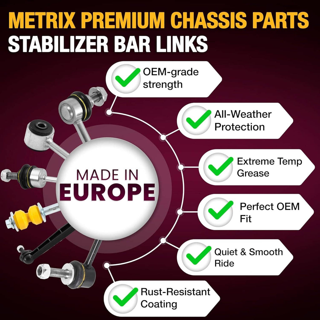 Metrix Premium stabilizer bar links graphic showing OEM-grade strength and fit