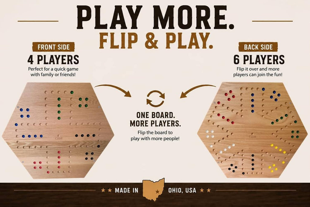 Double-sided hex board game with front and back marble playing surfaces