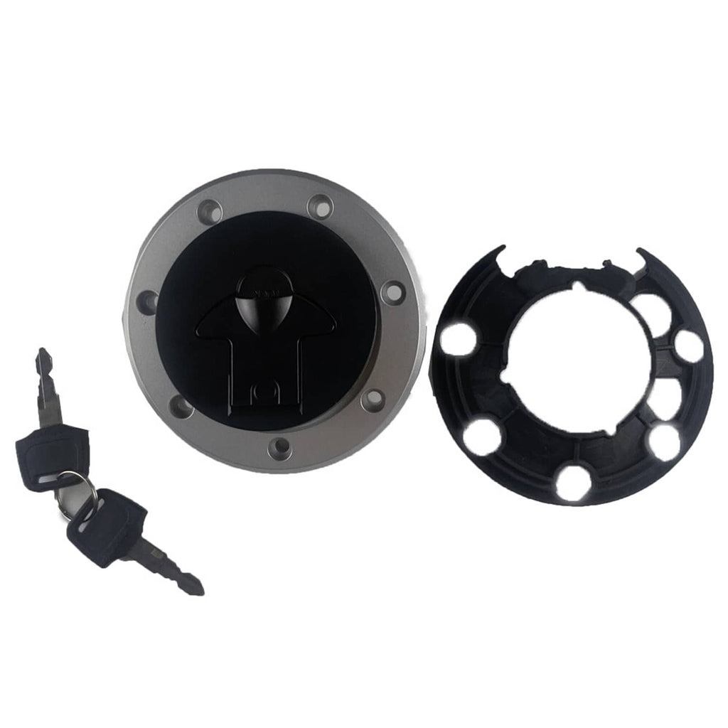 Fuel gas tank cap assembly with two keys and mounting ring, metal and black