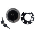 Fuel gas tank cap assembly with two keys and mounting ring, metal and black