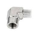 90° stainless steel elbow fitting with internal female threads and capped male end