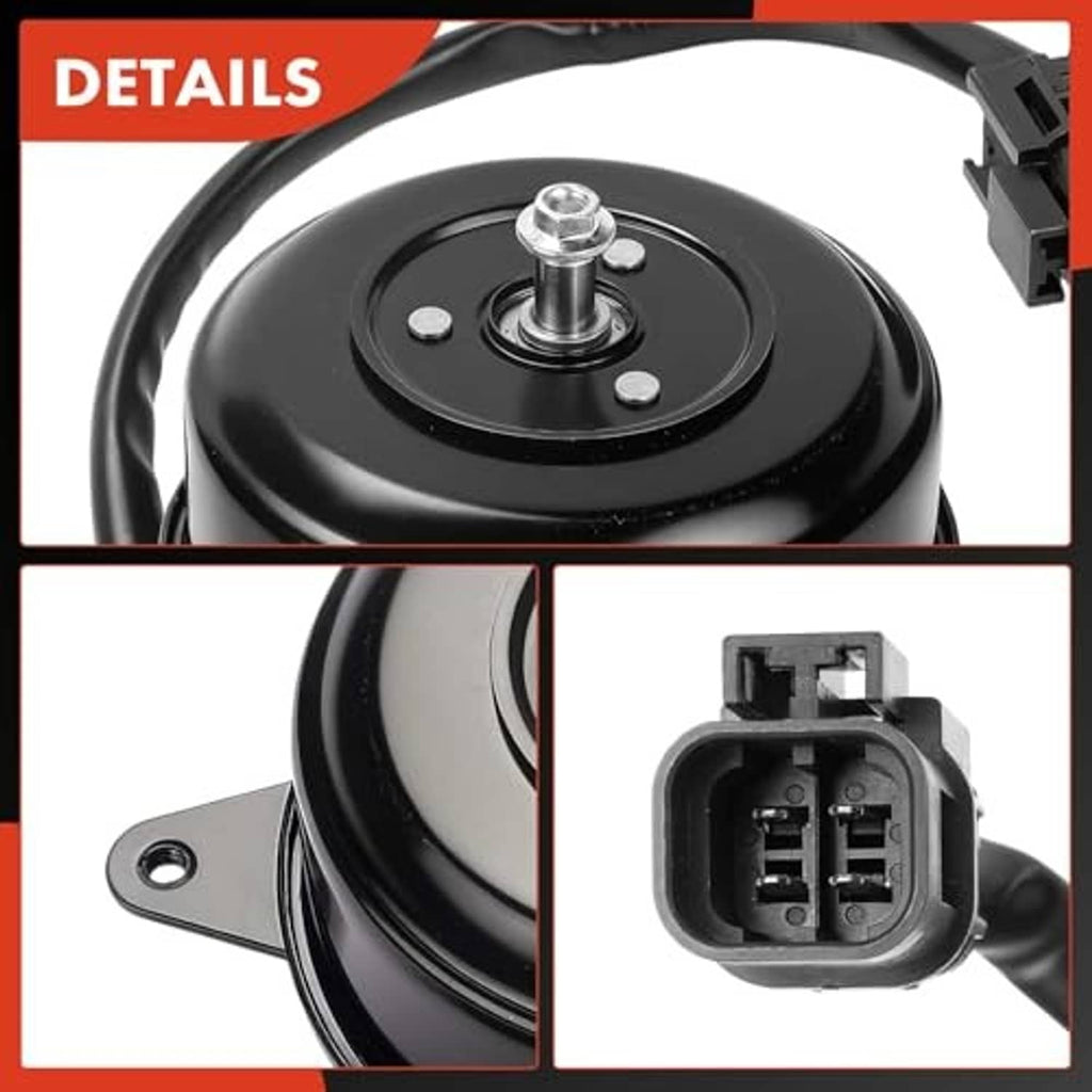 Radiator fan motor top shaft and side electrical connector details