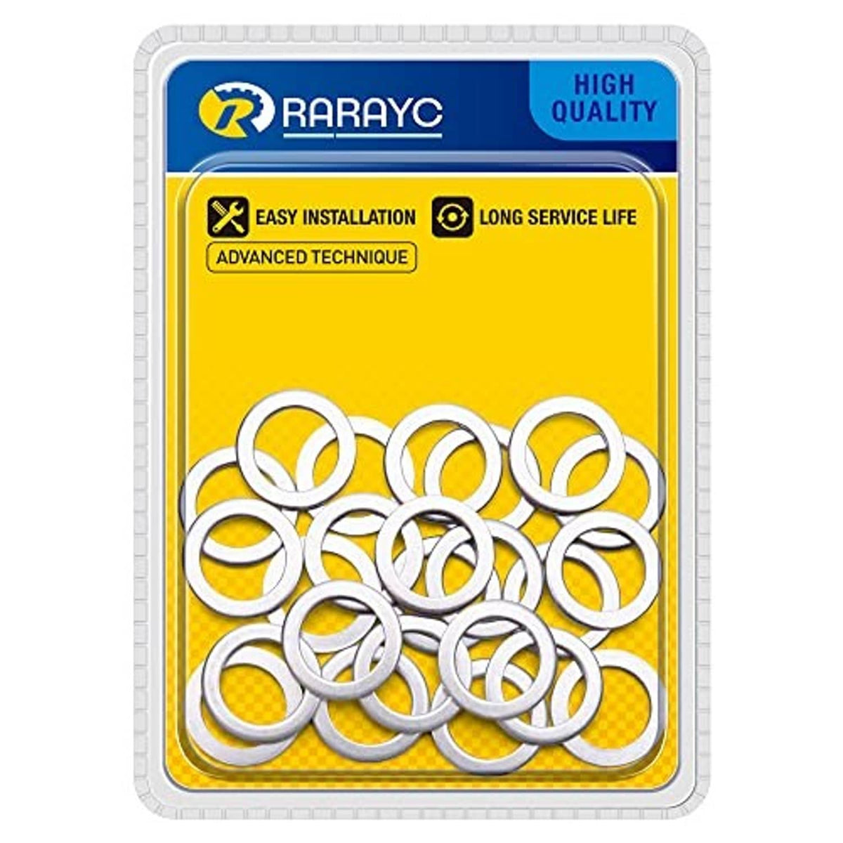 Pack of silver crush washers on an automotive parts card.
